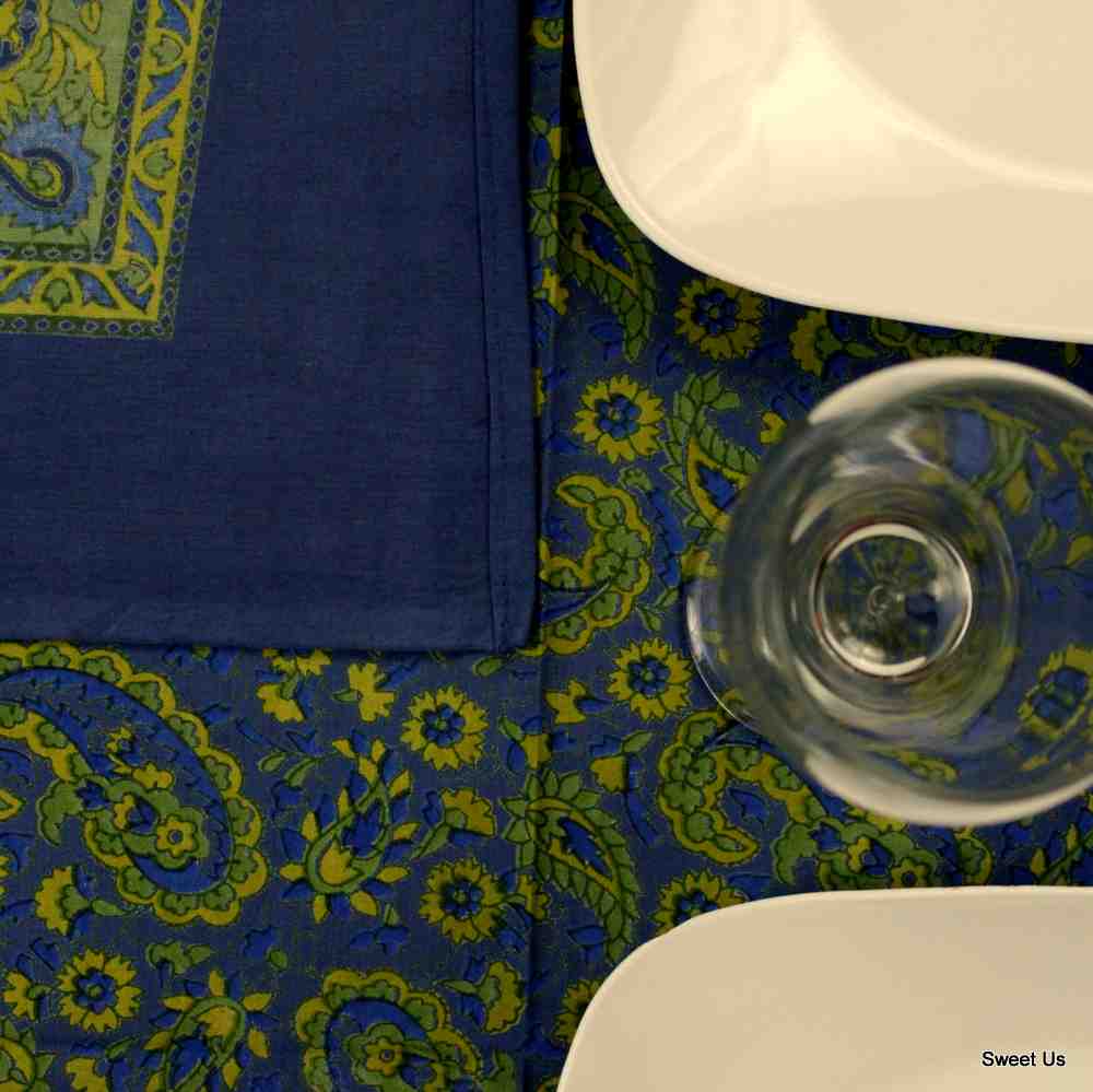 Cotton Floral Paisley Tablecloth Rectangle 58x90 Blue Yellow Green