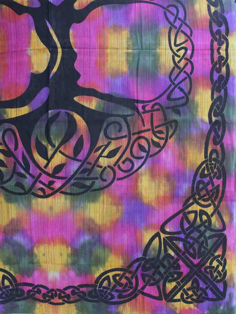 Cotton Tree of Life Floral Tablecloth Rectangle Beige Green