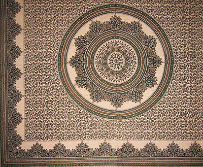 Handmade Cotton Floral Jaipur Paisley Mandala Tapestry Tablecloth Spread Green - Sweet Us