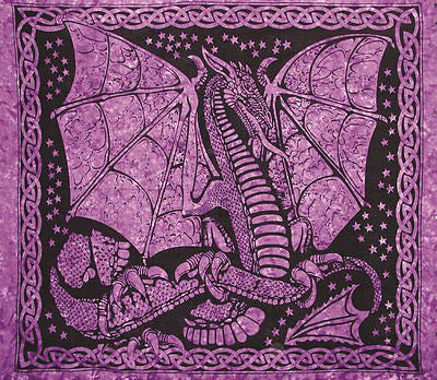 Handmade Cotton Celtic Dragon Tapestry Tablecloth Coverlet Spread Purple 90x84 - Sweet Us