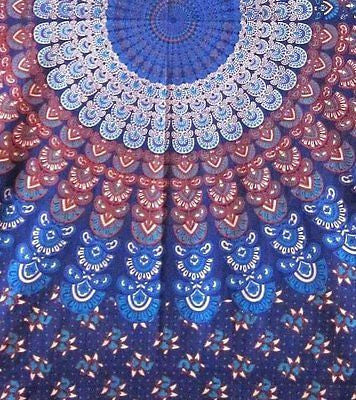 Handmade Sanganer Mandala 100% Cotton Tab Top Curtain Drape Panel Blue 44x88 - Sweet Us