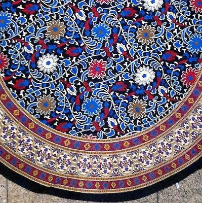 Clearance Sale Handmade Sunflower Print 100% Cotton Tablecloth 66" Round Yellow & Black - Sweet Us