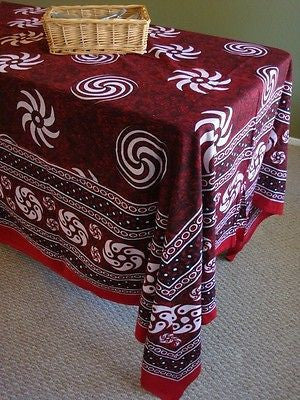Cotton Sunflower Spiral Tablecloth Tapestry Spread Maroon 60x88 & 87x90 inches - Sweet Us