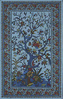 Clearance Sale Handmade Cotton Tree of Life Tapestry Throw Tablecloth Spread Full Blue 88x104 - Sweet Us