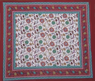 Handmade Floral 100% Cotton Tablecloth Tapestry Coverlet Wall Hang 87x90 Red - Sweet Us