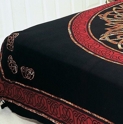 CLEARANCE Handmade 100% Cotton Celtic Circle Wheel Of Life Tapestry Spread Twin Red Black - Sweet Us