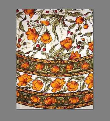 CLEARANCE SALE Handmade Cotton French Floral Tablecloth 66" Round Amber Olive - Sweet Us