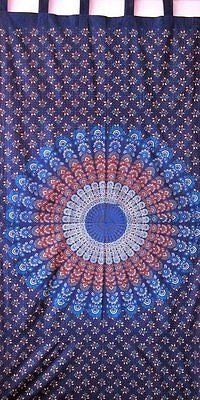 Handmade Sanganer Mandala 100% Cotton Tab Top Curtain Drape Panel Blue 44x88 - Sweet Us