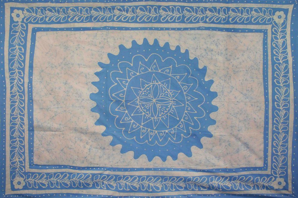 Handmade 100% Cotton Floral Batik Tapestry Tablecloth Throw Coverlet Blue Twin - Sweet Us