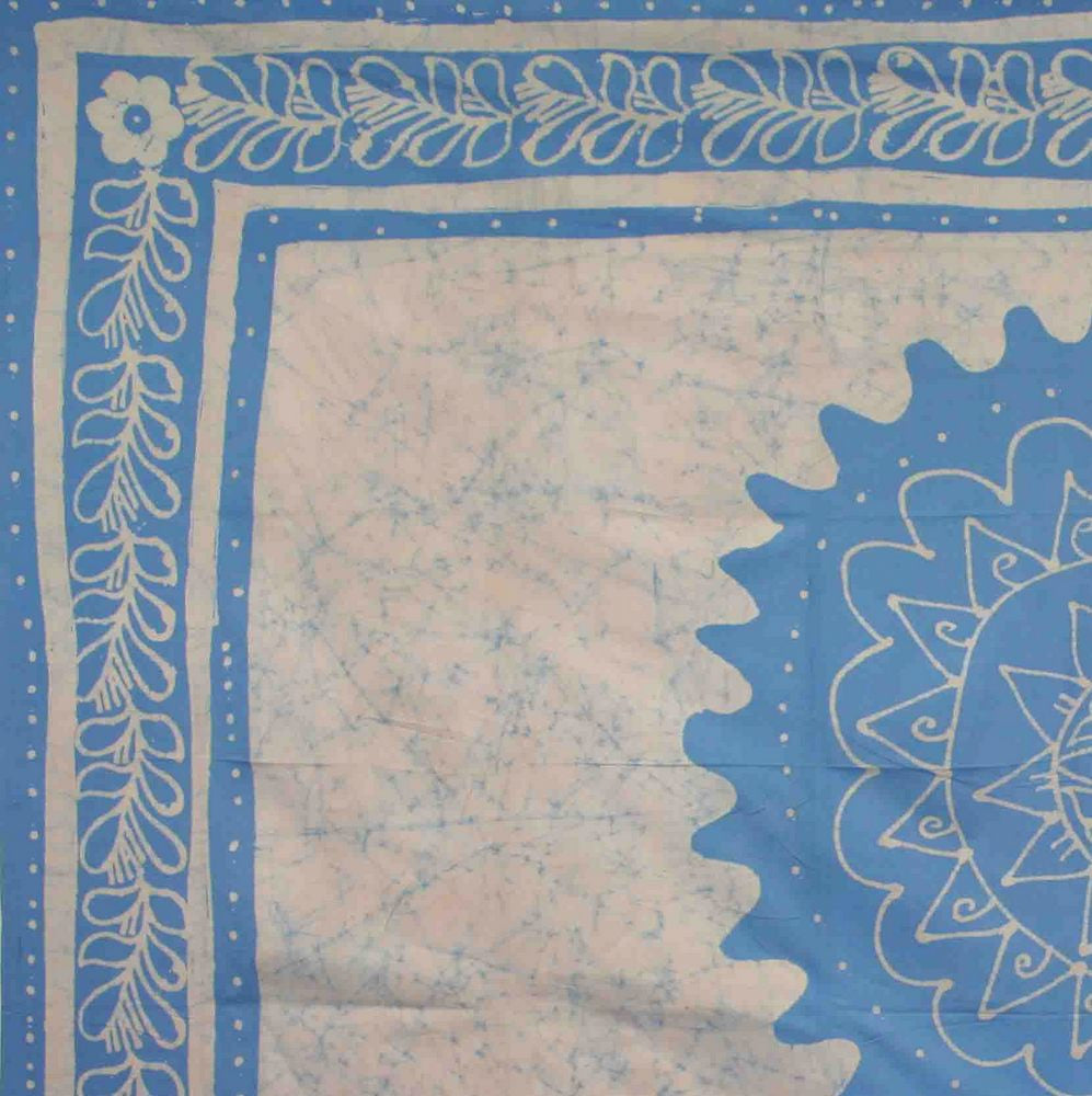 Handmade 100% Cotton Floral Batik Tapestry Tablecloth Throw Coverlet Blue Twin - Sweet Us