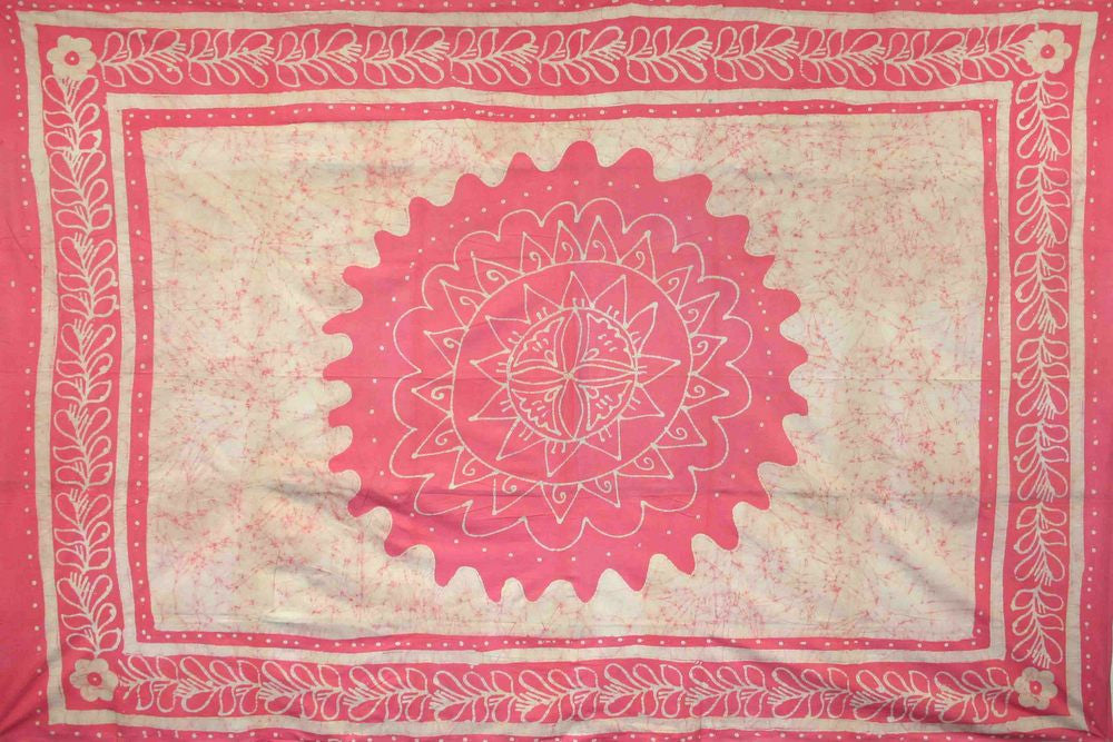 Unique Handmade 100% Cotton Floral Batik Tapestry Tablecloth Bedspread Pink Twin - Sweet Us