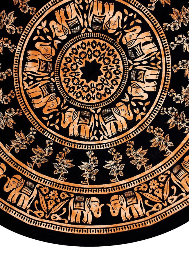 Handmade 100% Cotton Mandala Floral Tie Dye Elephant Tablecloth 72 Inch Round Brown - Sweet Us