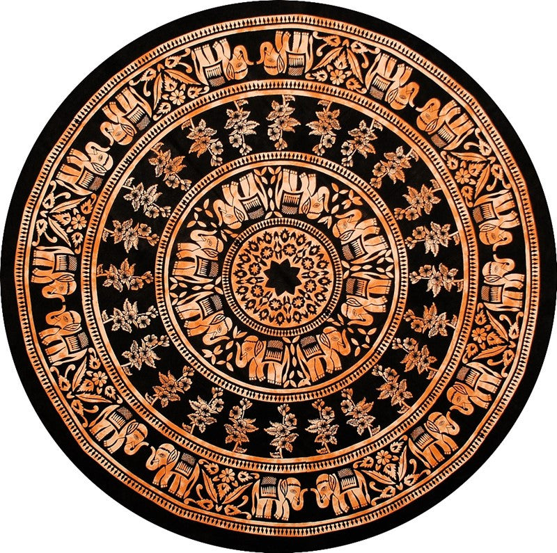 Handmade 100% Cotton Mandala Floral Tie Dye Elephant Tablecloth 72 Inch Round Brown - Sweet Us