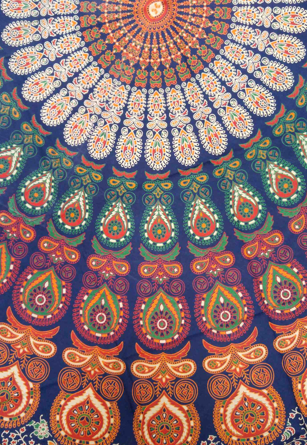 Cotton Sanganer Peacock Mandala Round Tablecloth 72 inches Blue Green Red Beige - Sweet Us