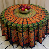 Sanganer Peacock Mandala Round Tablecloth Rectangular 58 x 90 inches 72-inch Green - Sweet Us