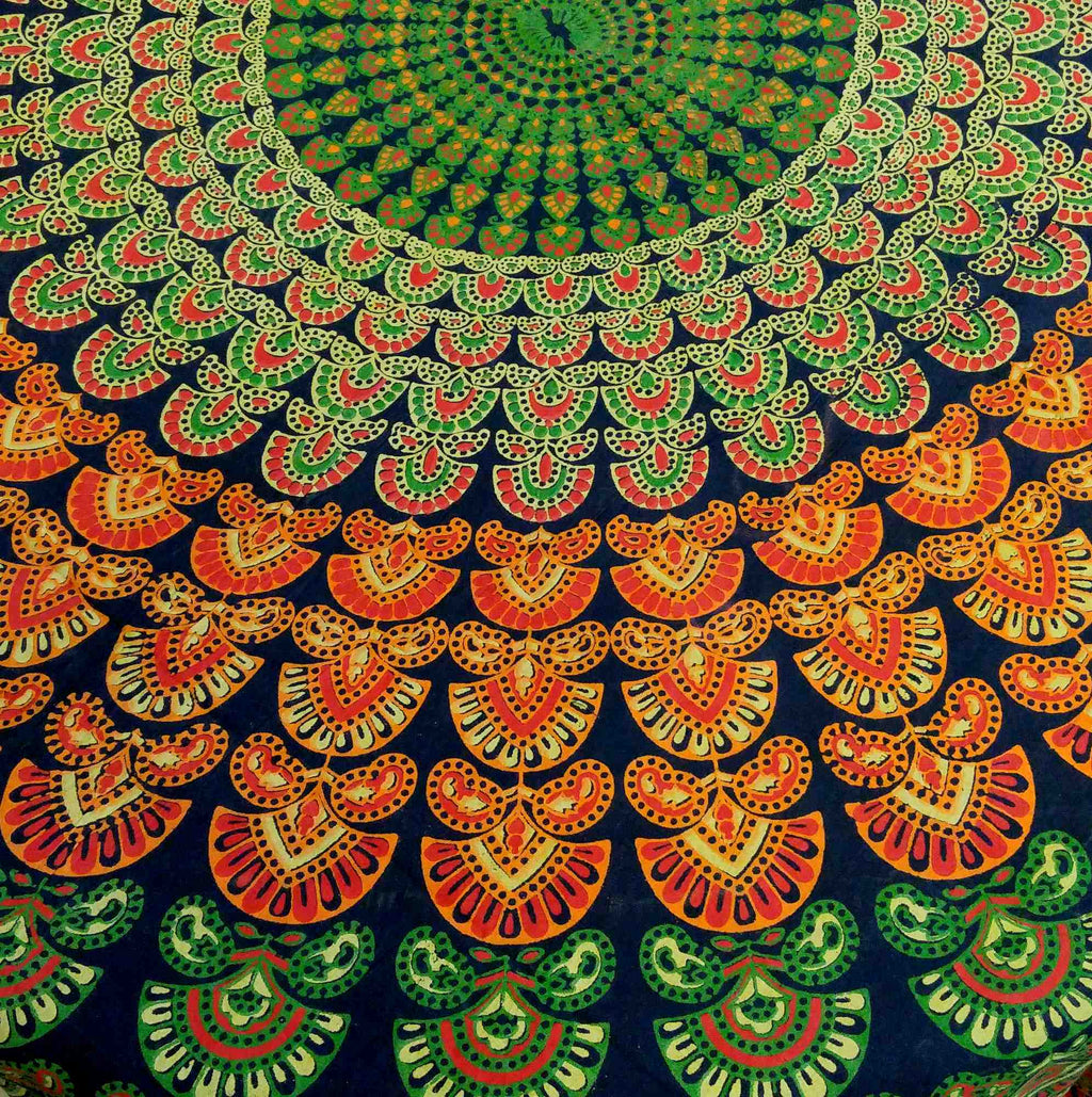 Sanganer Peacock Mandala Round Tablecloth Rectangular 58 x 90 inches 72-inch Green - Sweet Us