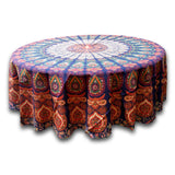 Cotton Sanganer Peacock Mandala Round Tablecloth 72 inches Blue Green Red Beige - Sweet Us