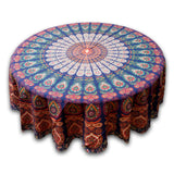 Cotton Sanganer Peacock Mandala Round Tablecloth 72 inches Blue Green Red Beige - Sweet Us