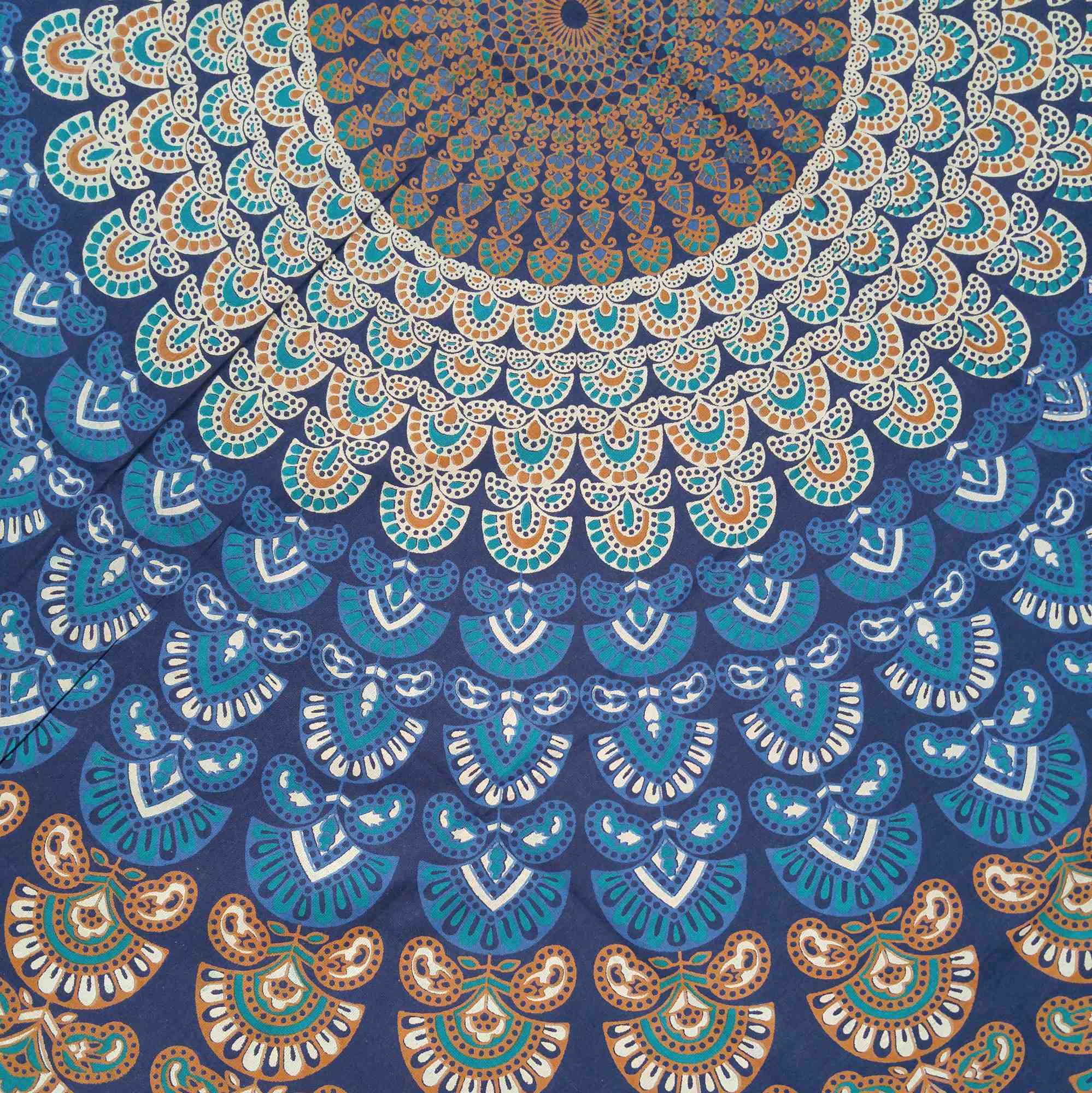 Handmade Sanganer Peacock Mandala Cotton Tablecloth Blue 72 inches Round 60 x 90 inches Rectangular - Sweet Us