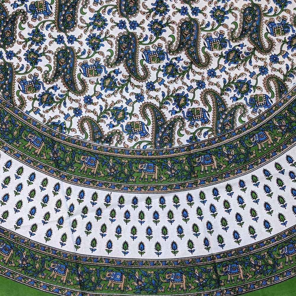 Cotton Elephant Print Floral Paisley Tablecloth Round 72 inches Green Blue - Sweet Us