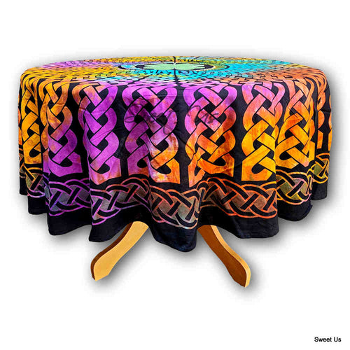 Tie-Dye Cotton Celtic Lucky Clover Tablecloth Rectangle, Round Multicolor Linen - Sweet Us