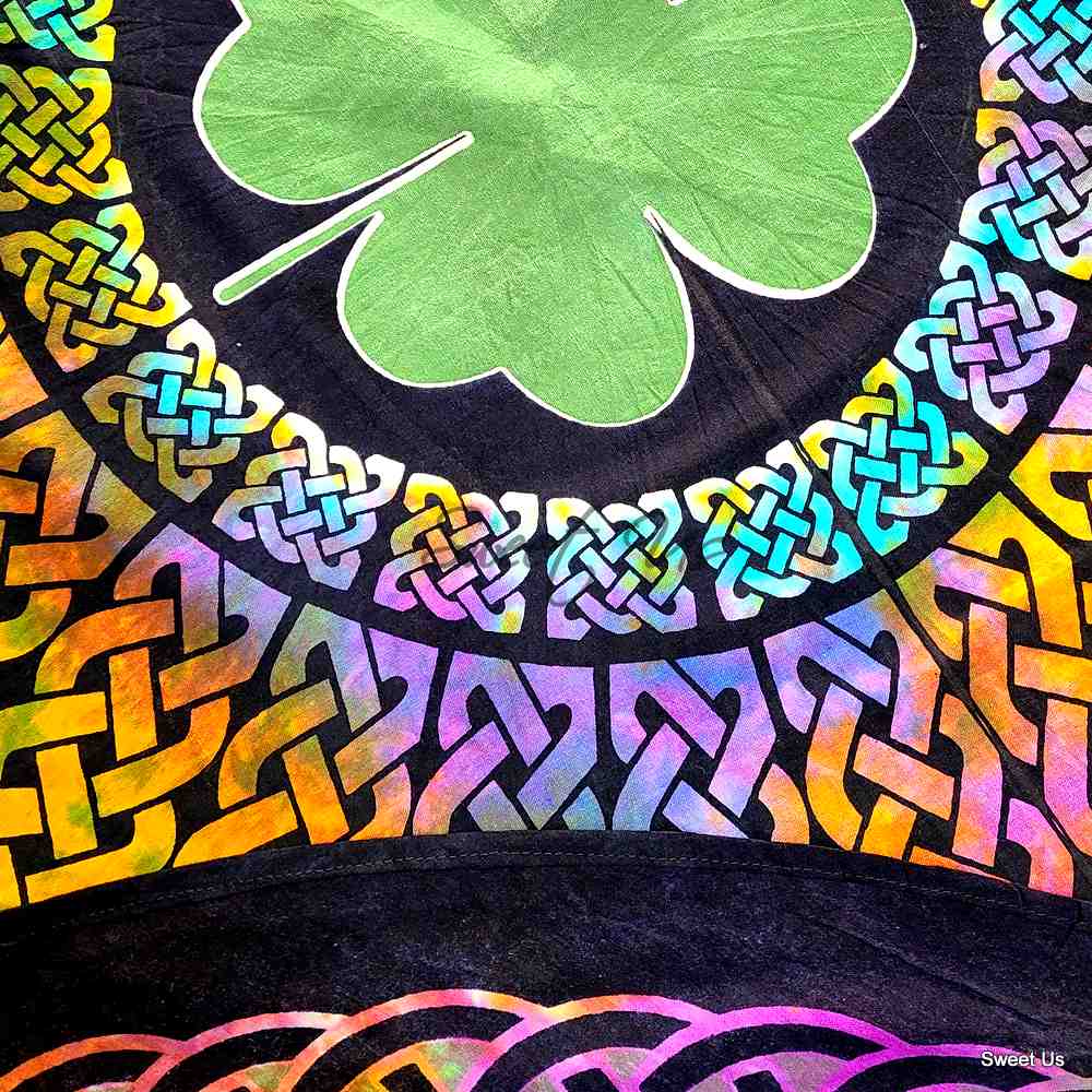 Tie-Dye Cotton Celtic Lucky Clover Tablecloth Rectangle, Round Multicolor Linen