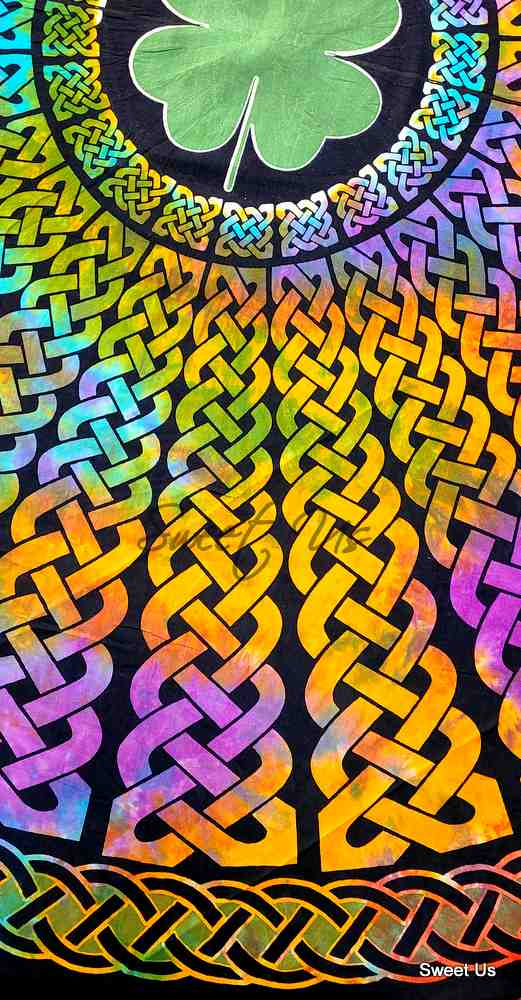 Tie-Dye Cotton Celtic Lucky Clover Tablecloth Rectangle, Round Multicolor Linen