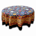 Cotton Sunflower Print Floral Tablecloth Round 60 & 72 inches Yellow & Black - Sweet Us