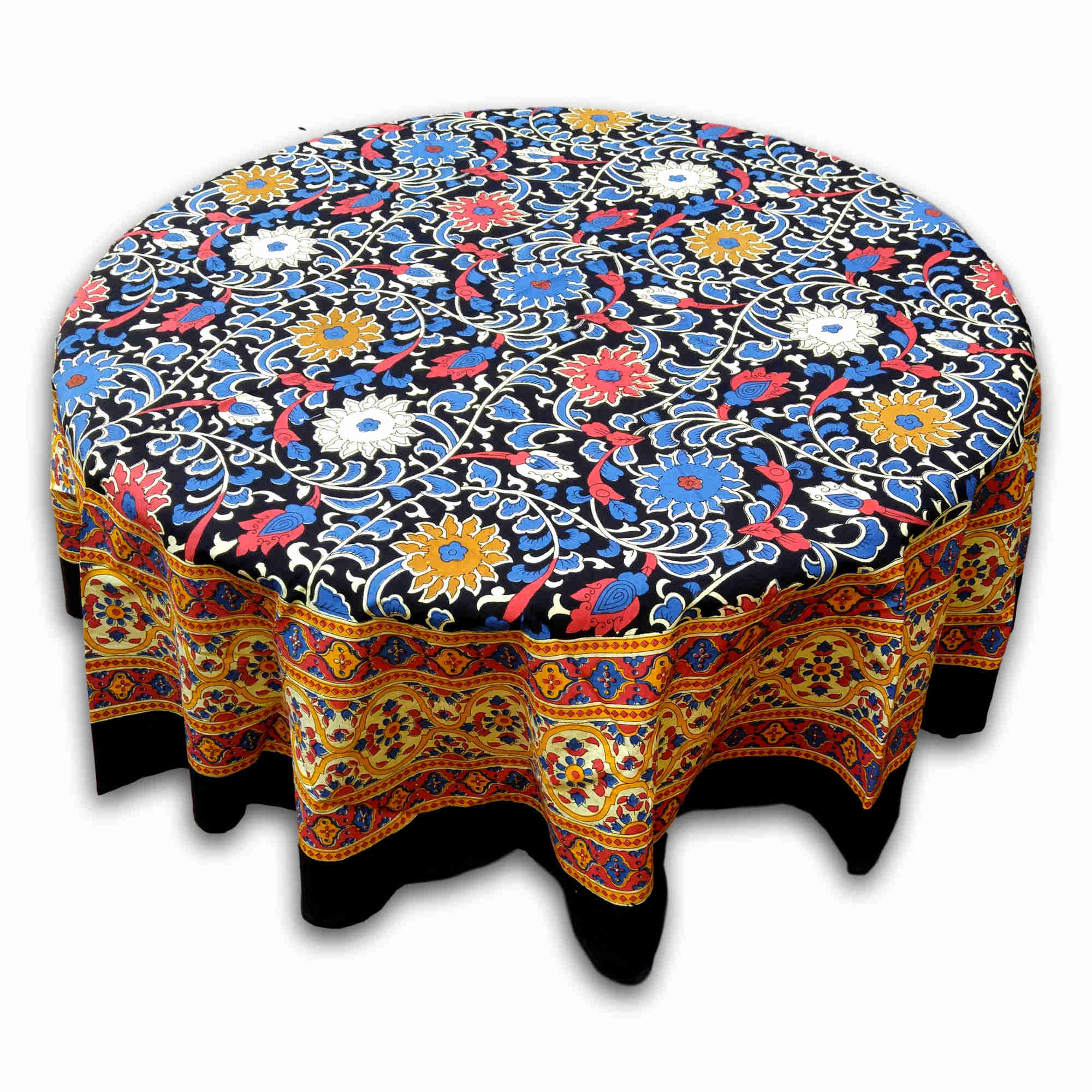 Cotton Sunflower Print Floral Tablecloth Round 60 & 72 inches Yellow & Black - Sweet Us