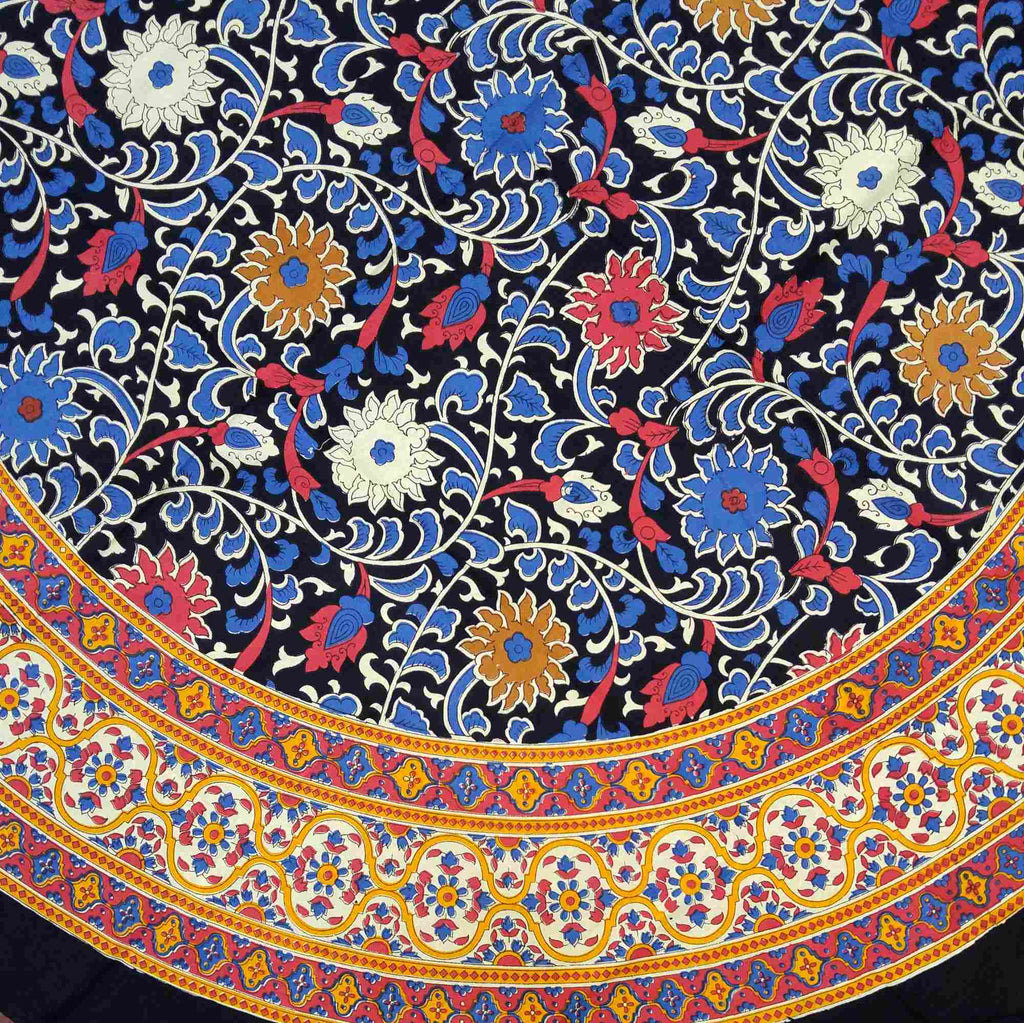 Cotton Sunflower Print Floral Tablecloth Round 60 & 72 inches Yellow & Black - Sweet Us