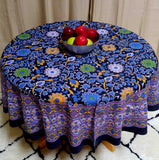 Handmade Sunflower Print 100% Cotton Tablecloth Round 66" Round Purple & Black - Sweet Us