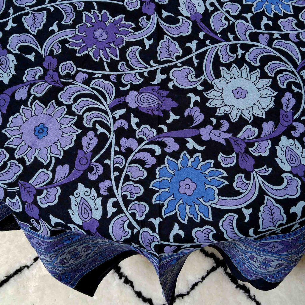 Handmade Sunflower Print 100% Cotton Tablecloth 72" Round Blue & Black - Sweet Us