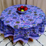 Handmade Birds of Paradise 100% Cotton Floral Tablecloth 66" Round Purple - Sweet Us