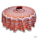 Cotton Tie Dye Floral Tablecloth Round White Orange