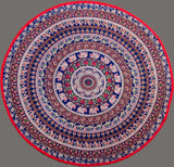 Handmade 100% Cotton Elephant Mandala Floral 81" Round Tablecloth Blue Red Green Golden Brown - Sweet Us