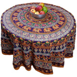 Handmade 100% Cotton Elephant Mandala Floral 81" Round Tablecloth Burgundy Mustard Orange Green - Sweet Us