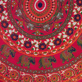Handmade 100% Cotton Elephant Mandala Floral 81" Round Tablecloth Red Blue Saffron Green - Sweet Us