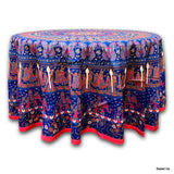 Cotton Elephant Mandala Floral Tablecloth Round 81 in Blue Red Gold