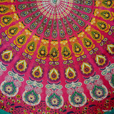 Cotton Elephant Mandala Floral Tablecloth Round 81 in Red Orange Green