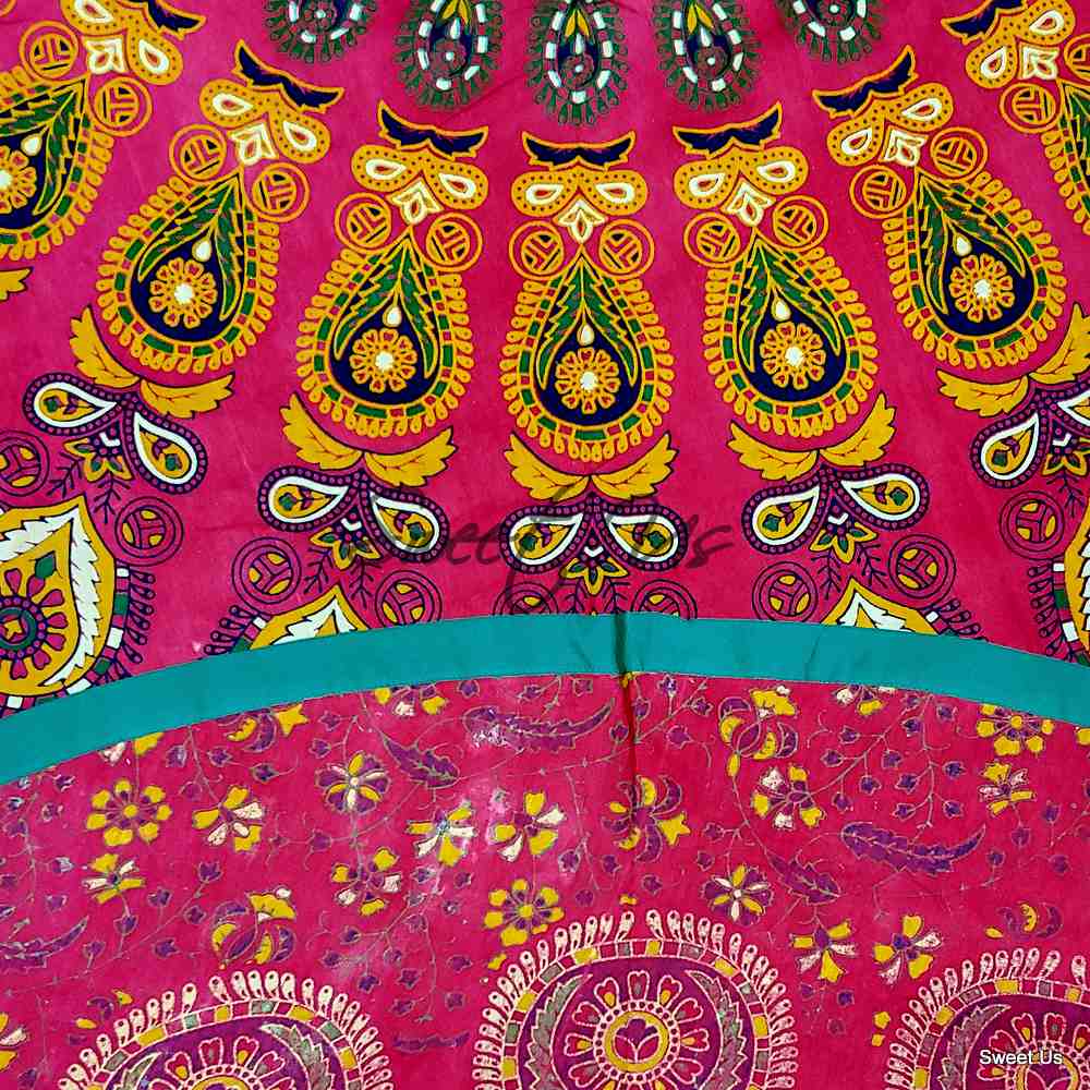 Cotton Elephant Mandala Floral Tablecloth Round 81 in Red Orange Green