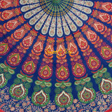 Cotton Elephant Mandala Floral Tablecloth Round 81 in Blue Red Orange Green