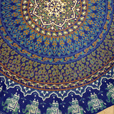 Handmade 100% Cotton Elephant Mandala Floral 81" Round Tablecloth Blue - Sweet Us