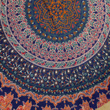 Handmade 100% Cotton Elephant Mandala Floral 81" Round Tablecloth Blue Red Orange Green - Sweet Us