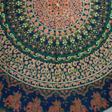 Handmade 100% Cotton Elephant Mandala Floral 81" Round Tablecloth Green Red - Sweet Us
