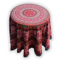 Meridian Mandala Cotton Tablecloth Round — Maroon Harvest