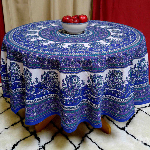 Cotton Mandala Paisley Floral Tablecloth Round 72 inches Blue Purple - Sweet Us