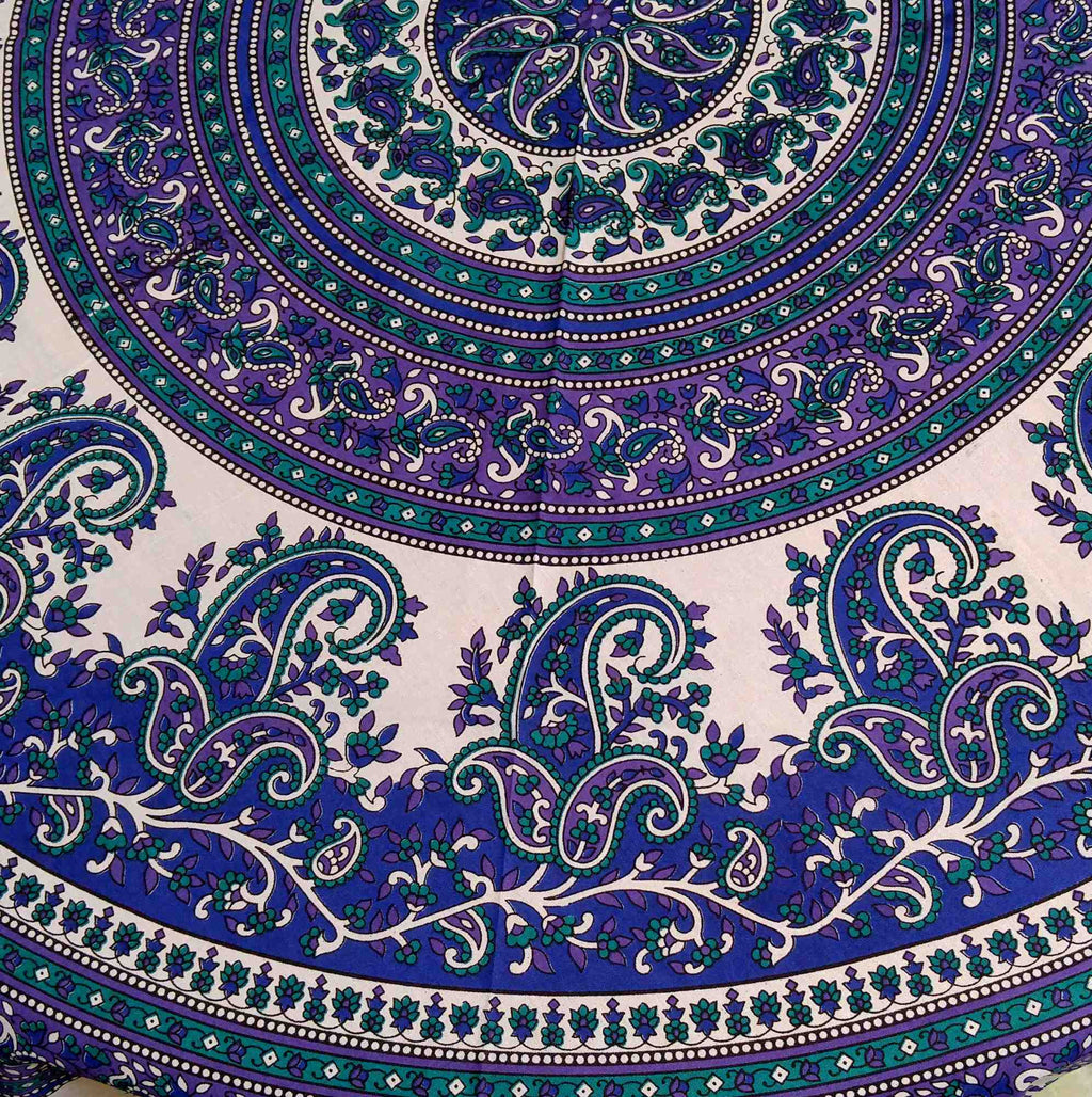 Cotton Mandala Paisley Floral Tablecloth Round 72 inches Blue Purple - Sweet Us