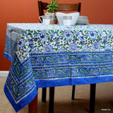 Royal Paisley Floral Cotton Block Print Tablecloth Rectangle, Seaglass Symphony