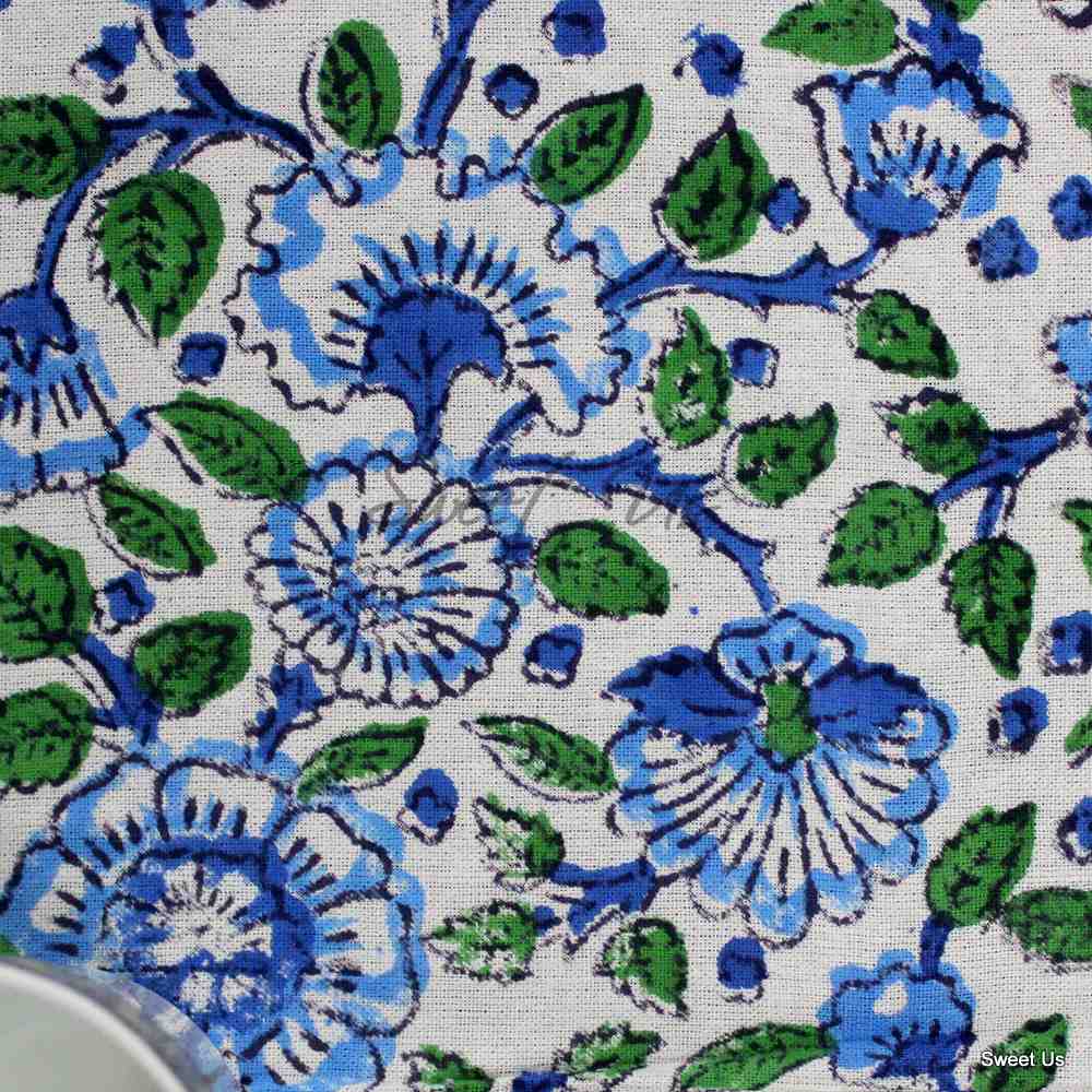 Royal Paisley Floral Cotton Block Print Tablecloth Rectangle, Seaglass Symphony