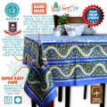 Cotton Block Print Paisley Floral Tablecloth Rectangle Blue Gold Green - Sweet Us